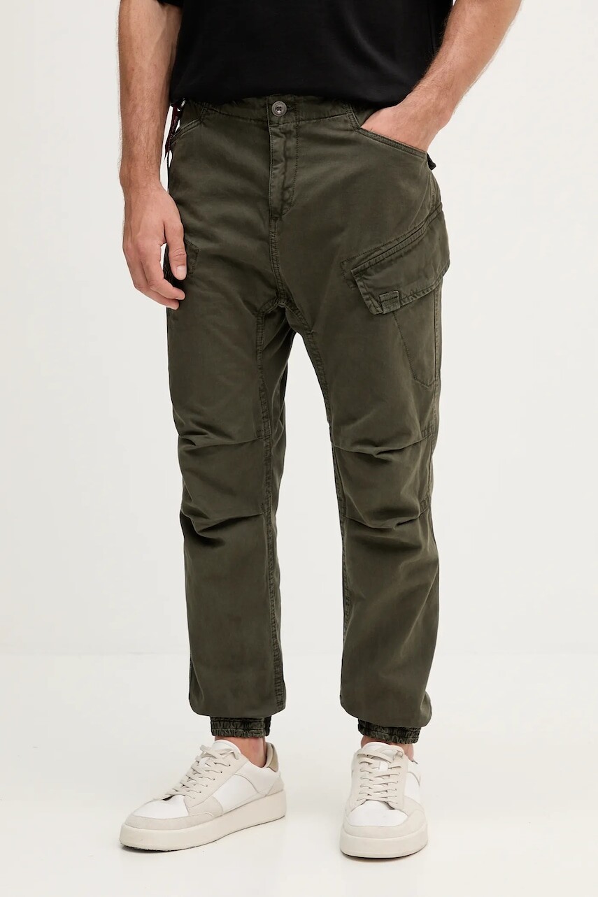Bavlnené nohavice Alpha Industries zelená farba, strih cargo, 258204.136