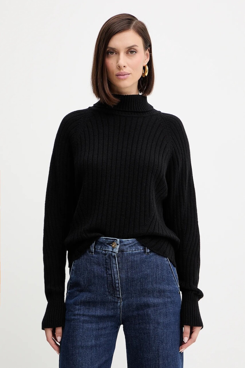 Vlnený sveter Simona Corsellini čierna farba, ľahké, s rolákom, A25CPMGG08S1