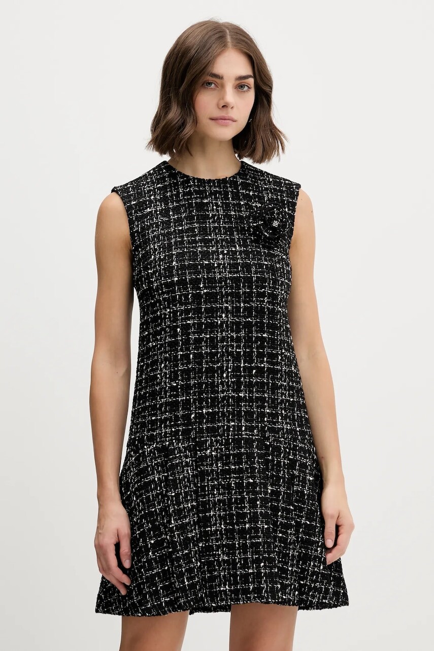 Vlnená sukňa HUGO čierna farba, mini, rovný strih, 50547635