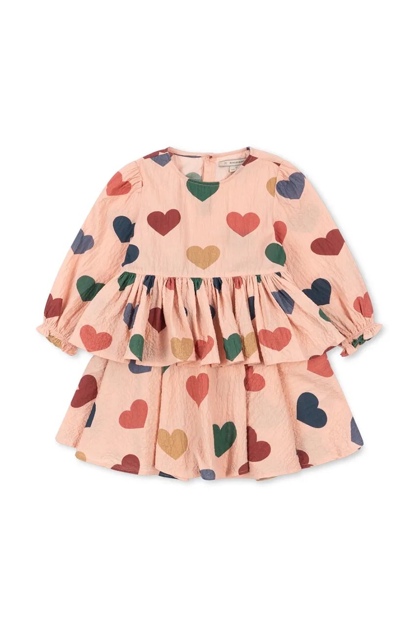 Dievčenské šaty Konges Sløjd ELIN DRESS GOTS ružová farba, mini, áčkový strih, KS103794