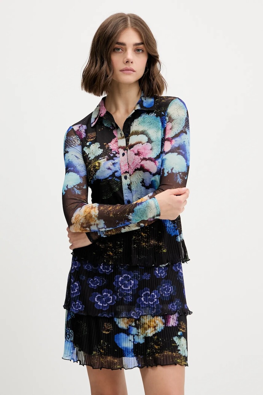 Šaty Desigual CORAL LACROIX čierna farba, mini, rovný strih, 25WWVK10