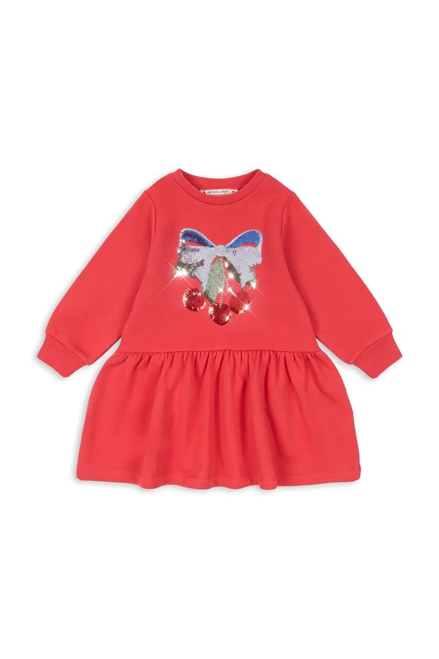 Šaty Konges Sløjd LOU SEQUIN SWEAT DRESS OCS červená farba, mini, áčkový strih, KS103864