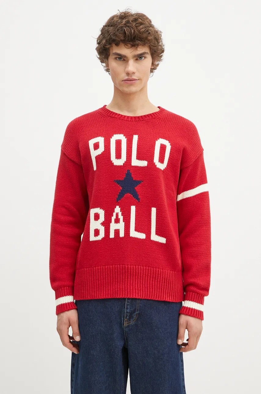 Bavlnený sveter Polo Ralph Lauren červená farba, teplý, 710949298