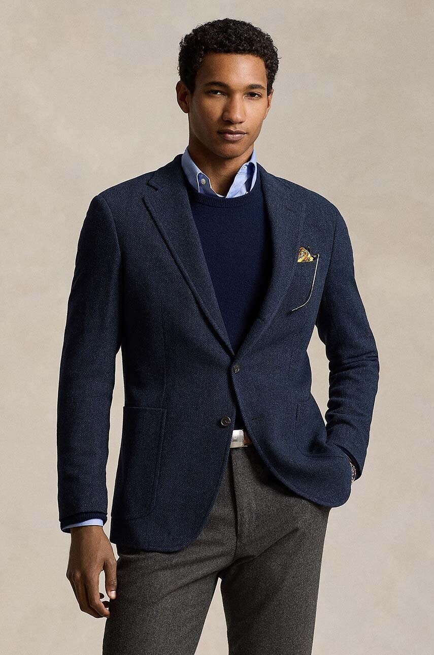 Sako Polo Ralph Lauren Broken Herringbone pánske, tmavomodrá farba, 715952597