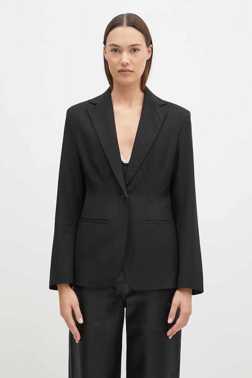 Sako Samsoe Samsoe Saliza čierna farba, jednoradové, jednofarebné, F24300007