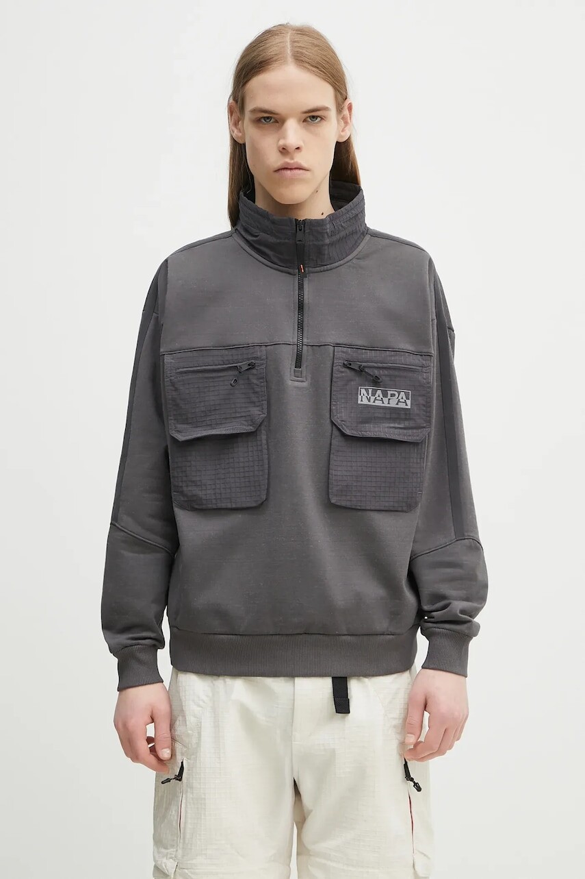 Mikina Napapijri B-Tusco Hz pánska, šedá farba, s potlačou, NP0A4IC9H981