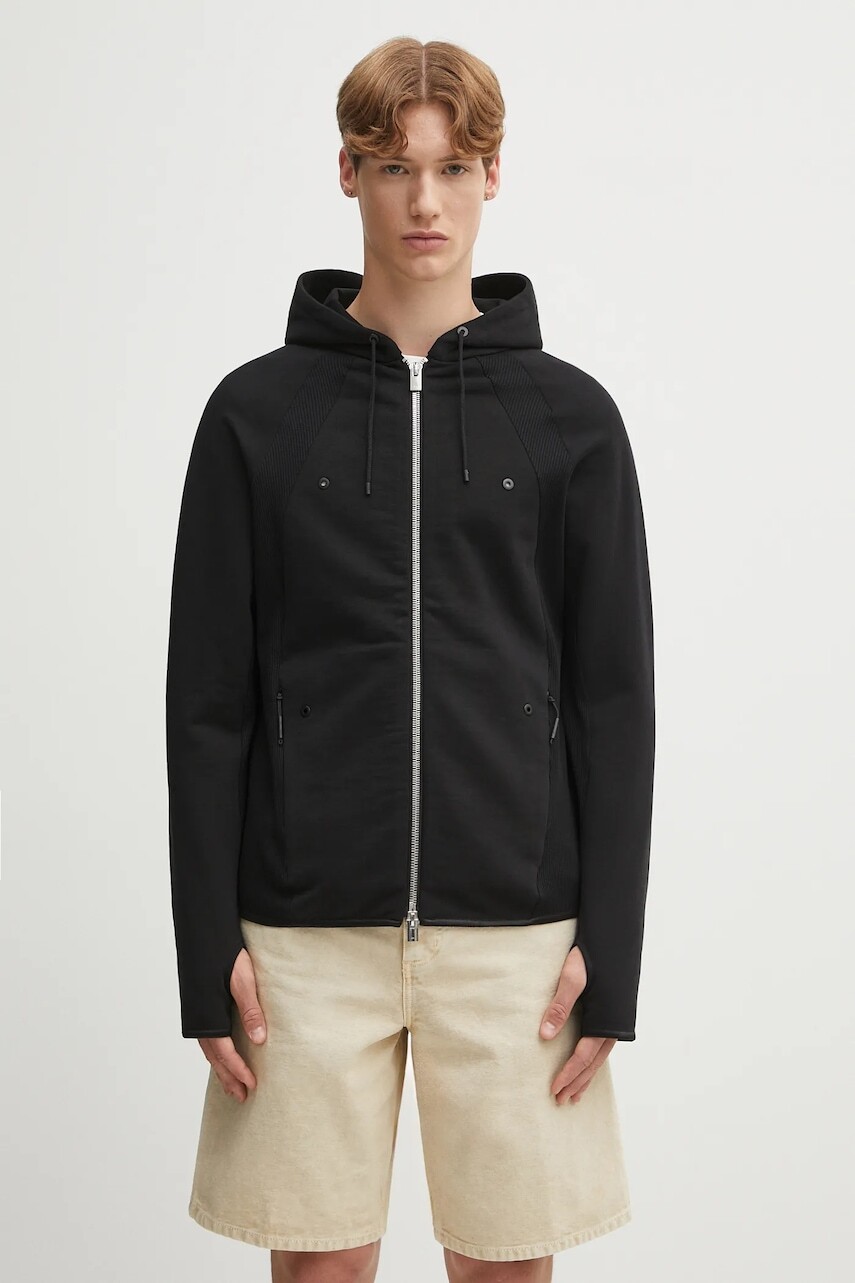 Bavlnená mikina Heliot Emil čierna farba, s kapucňou, jednofarebná, PREAW25_M_08_079_BLK01