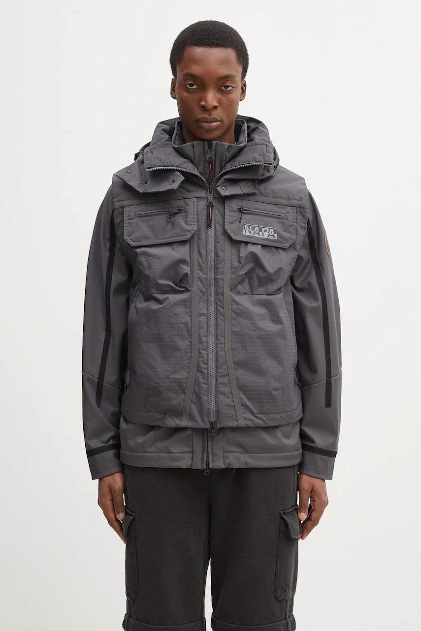Bunda Napapijri A-Tusco šedá farba, prechodná, oversize, NP0A4INCH981