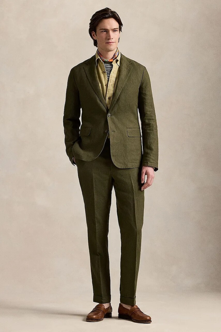 Ľanové nohavice Polo Ralph Lauren Trouser zelená farba, rovný strih, 715836505