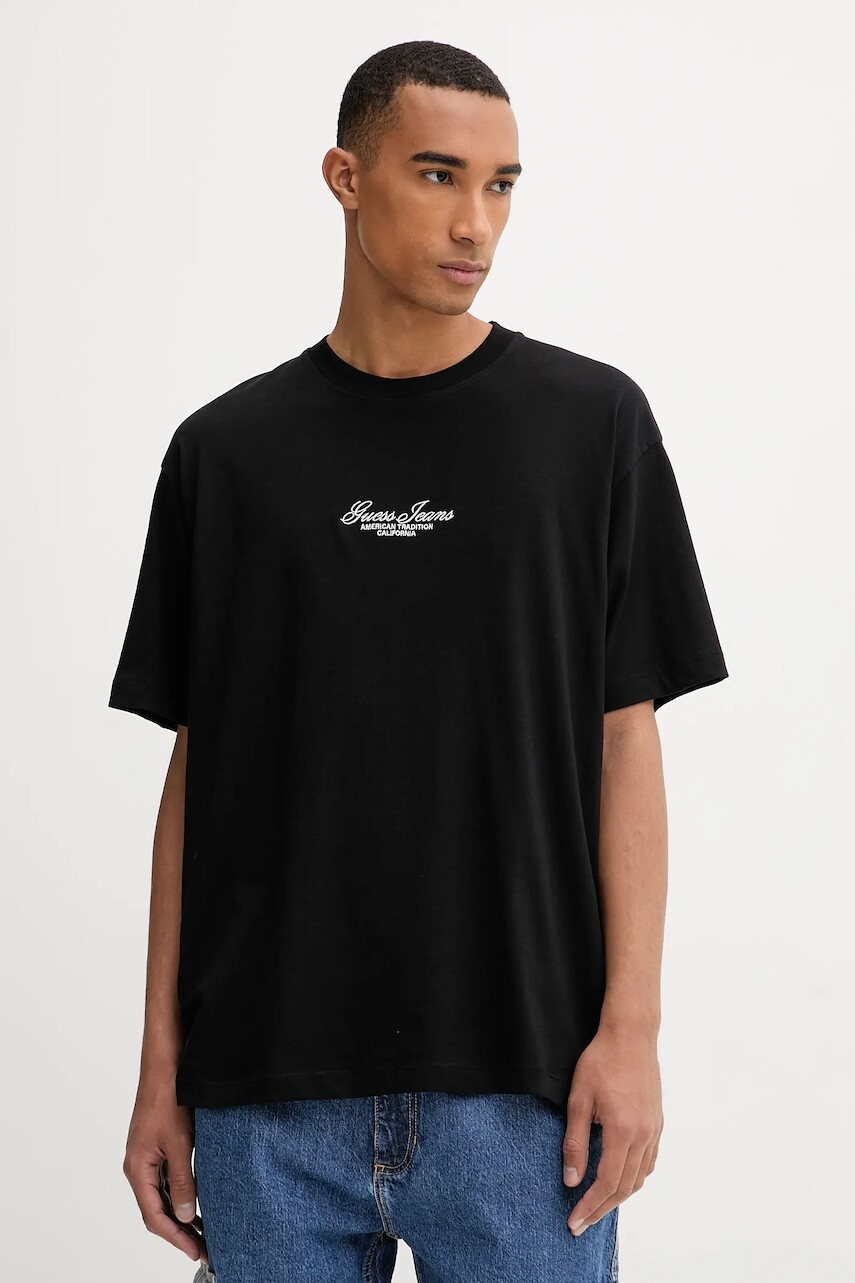 Bavlnené tričko Guess Jeans pánske, čierna farba, s nášivkou, M5YI61 K8FQ4