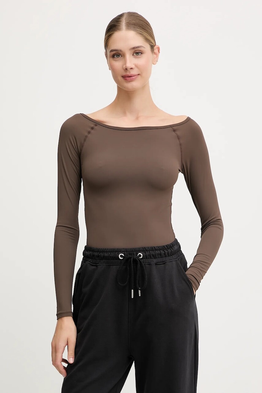 Tričko s dlhým rukávom P.E Nation Aura hnedá farba, 253L136