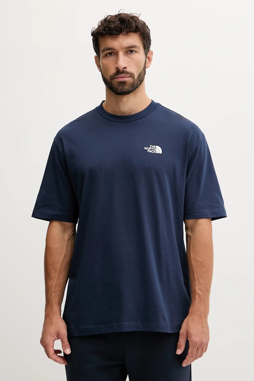 Bavlnené tričko The North Face Essential pánske, tmavomodrá farba, s nášivkou, NF0A87NR8K21