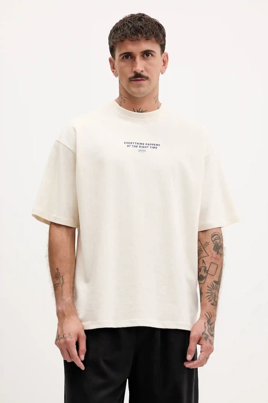 Bavlnené tričko Kaotiko béžová farba, s potlačou, AR050-01S-G002