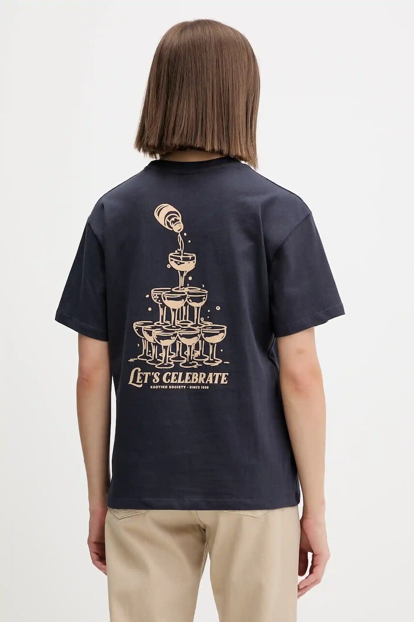 Bavlnené tričko Kaotiko tmavomodrá farba, s potlačou, AR020-01-G002