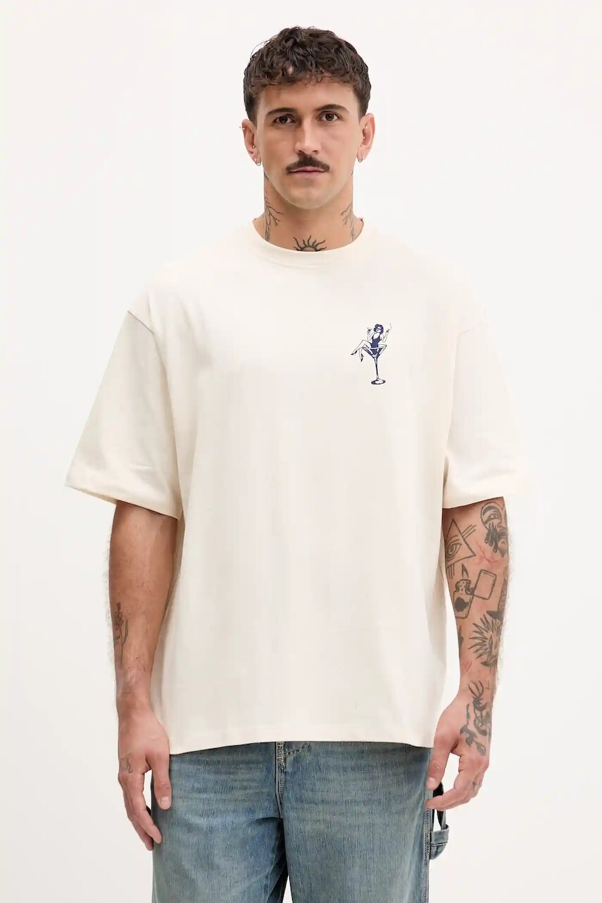 Bavlnené tričko Kaotiko béžová farba, s potlačou, AR022-01S-G002