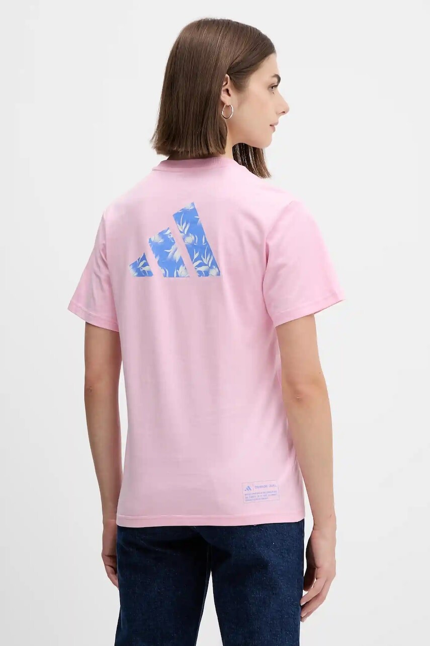 Bavlnené tričko adidas House of Tiro dámske, ružová farba, JV8524