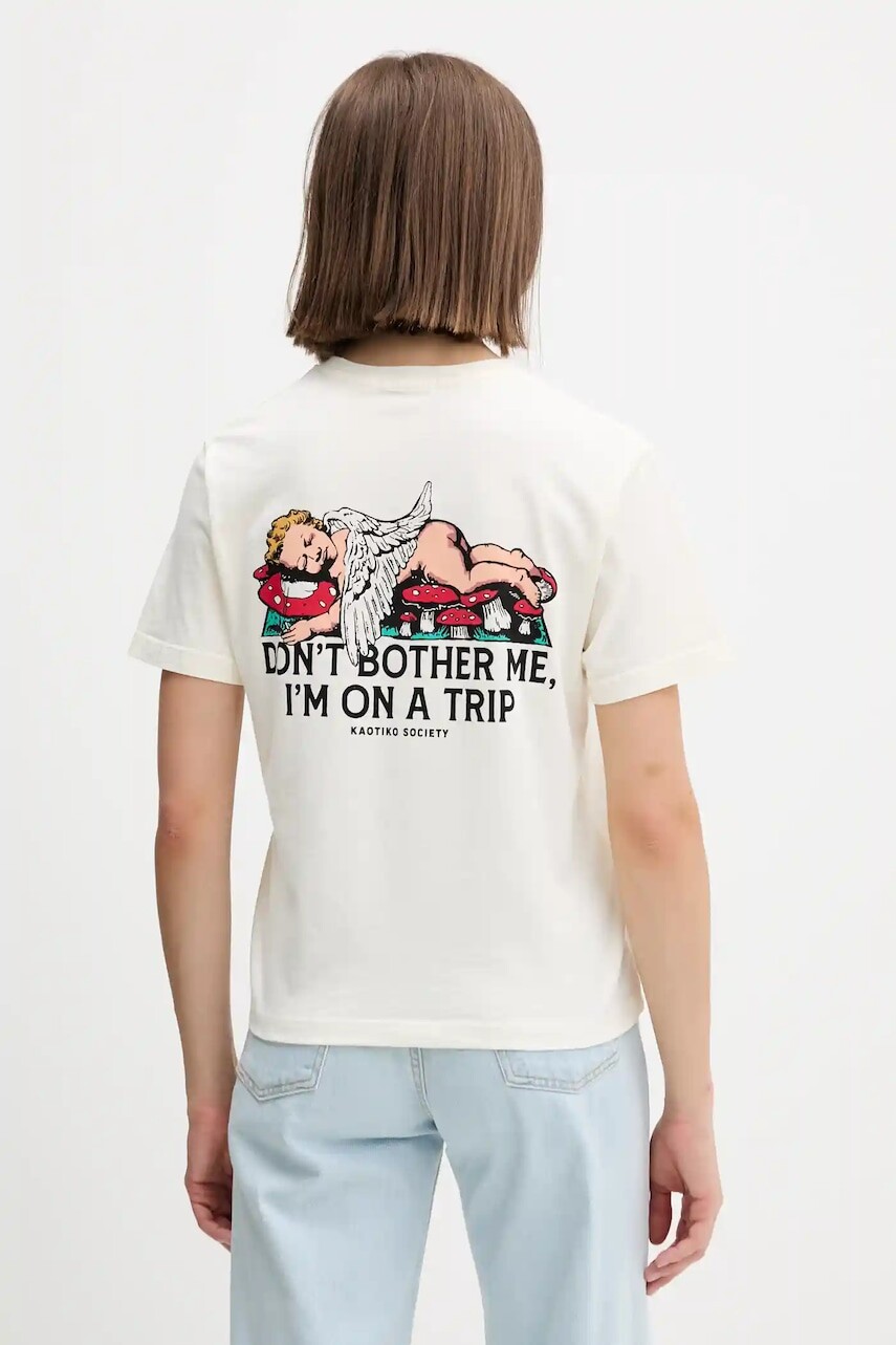 Bavlnené tričko Kaotiko dámske, béžová farba, AR008-01-M002