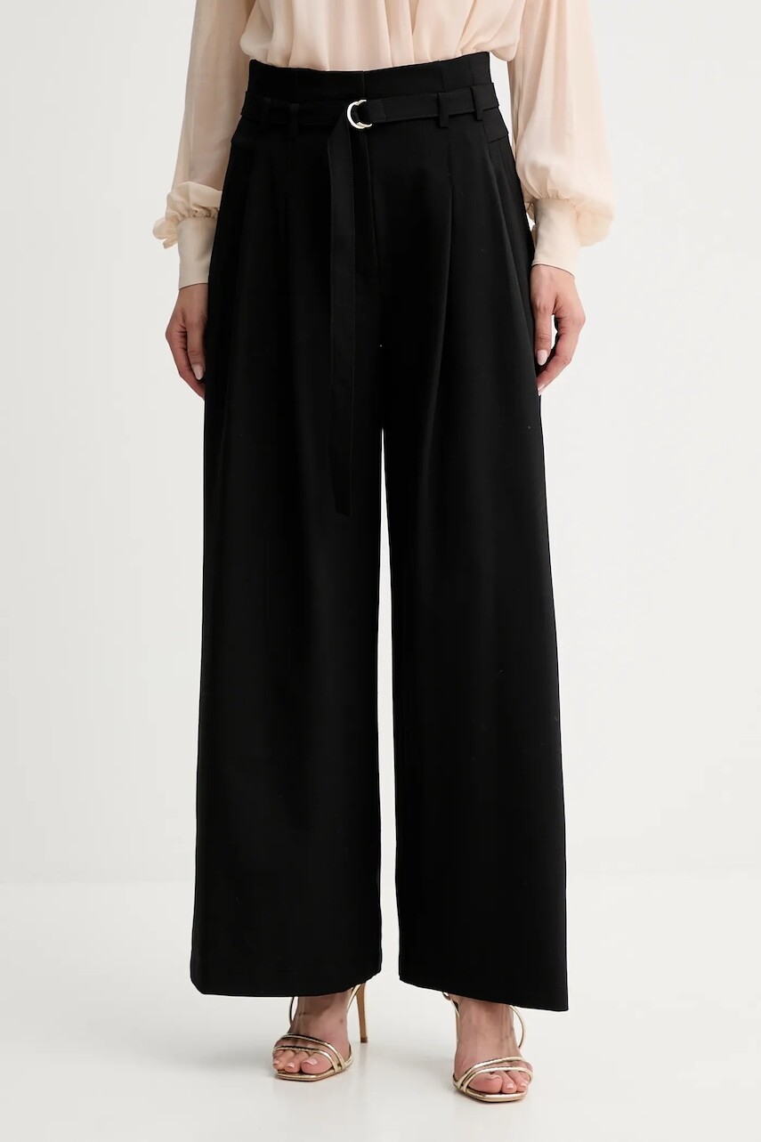 Vlnené nohavice Marella čierna farba, široké, vysoký pás, 2523136011200