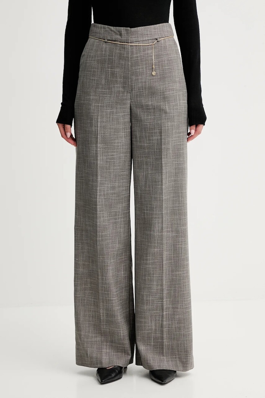 Nohavice Simona Corsellini hnedá farba, rovný strih, vysoký pás, A25CPPA01501