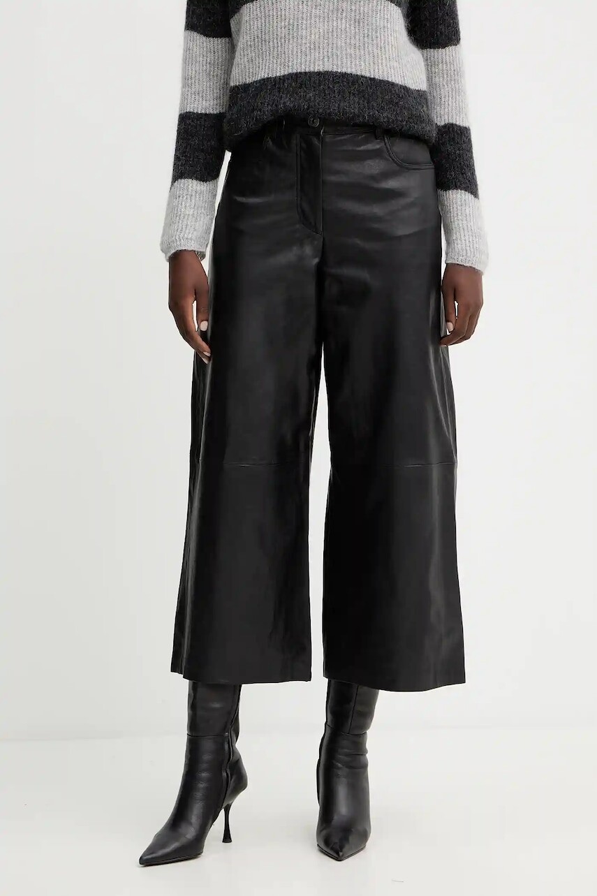 Kožené nohavice Weekend Max Mara BLANC čierna farba, široké, vysoký pás, 2525436012600