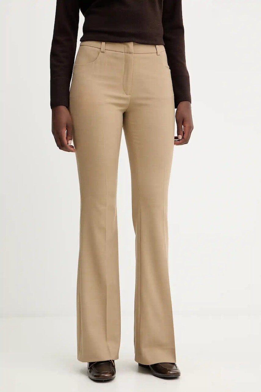 Vlnené nohavice Luisa Spagnoli zelená farba, zvony, vysoký pás, 542617