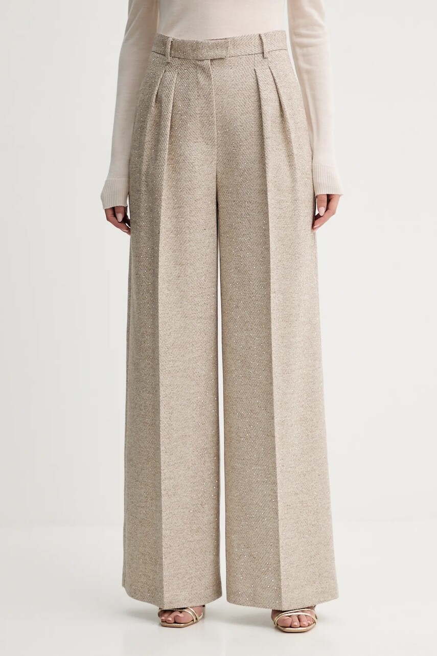 Nohavice Simona Corsellini béžová farba, rovný strih, vysoký pás, A25CPPA01302