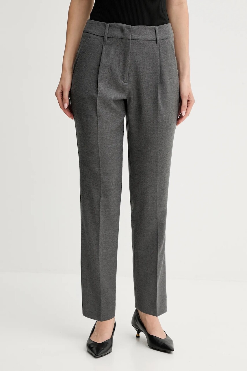 Vlnené nohavice Weekend Max Mara CALDAIA šedá farba, strih chinos, vysoký pás, 2525136152600