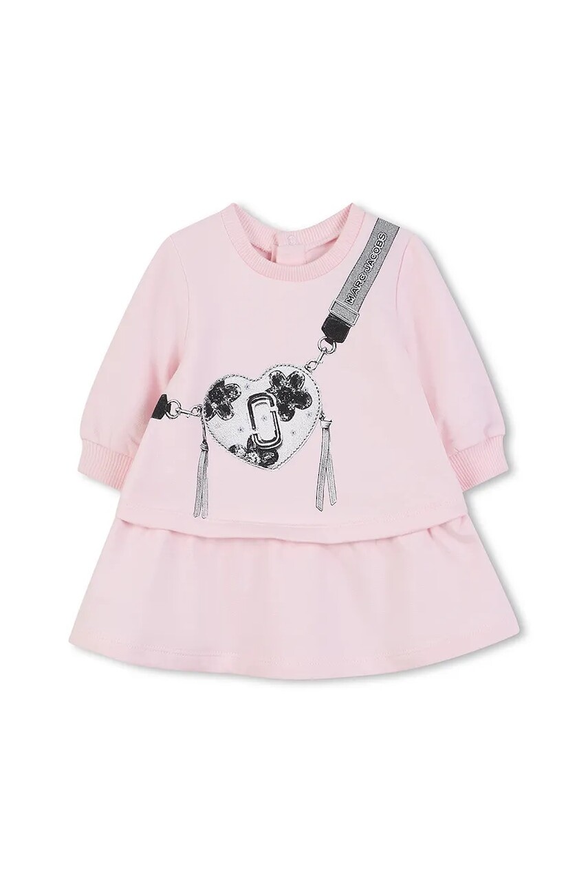 Detské bavlnené šaty Marc Jacobs ružová farba, mini, áčkový strih, W60667