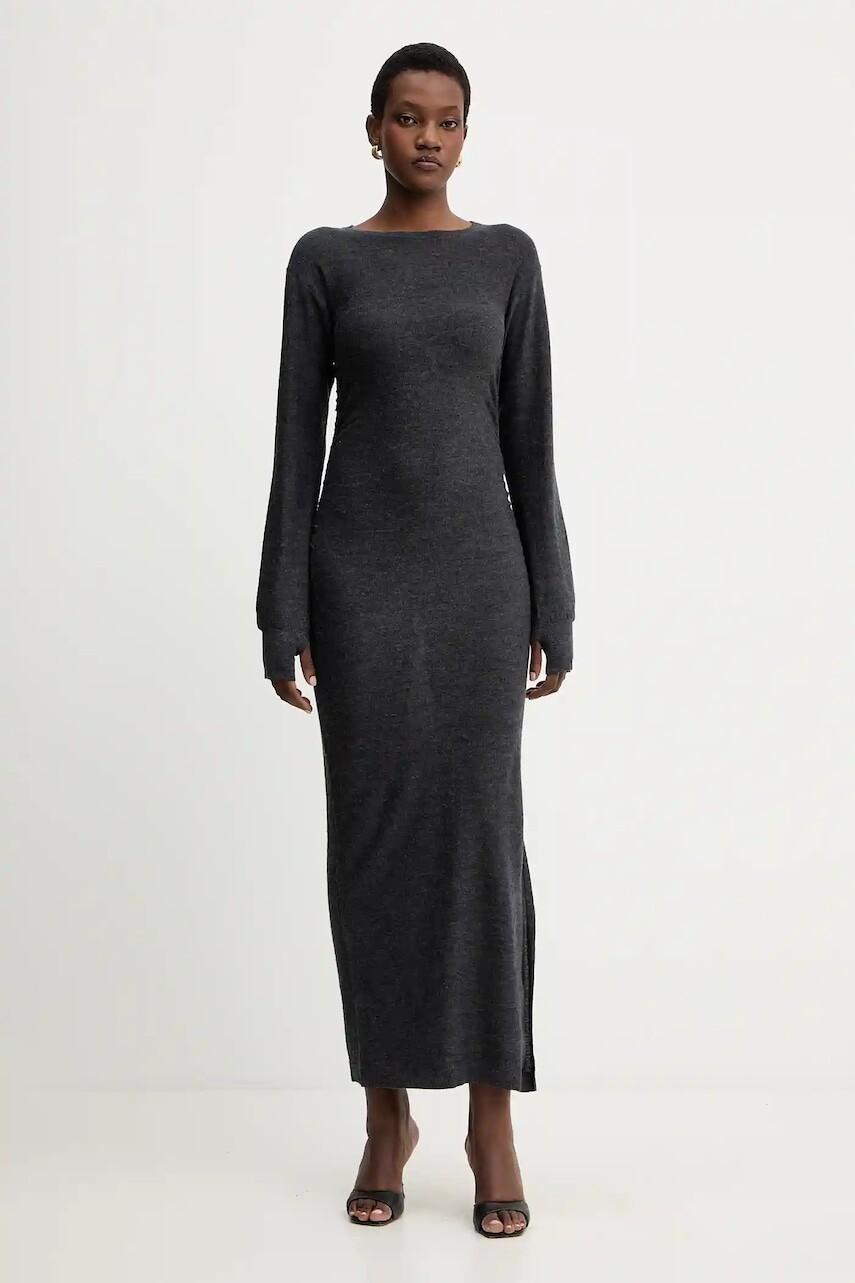 Vlnené šaty Marella šedá farba, maxi, priliehavé, 2523326025200