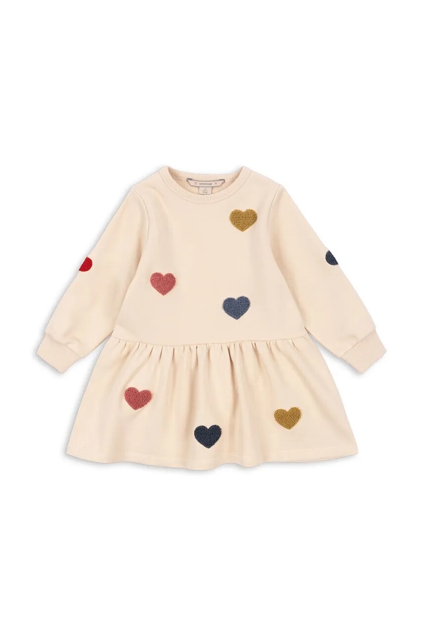 Dievčenské šaty Konges Sløjd LOU TERRY SWEAT DRESS OCS béžová farba, midi, áčkový strih, KS103869