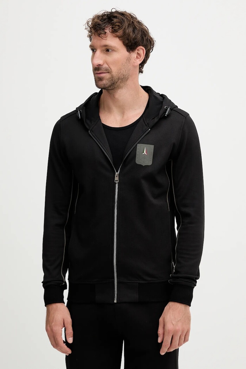 Mikina Aeronautica Militare čierna farba, s kapucňou, s potlačou, FE2064UF00667