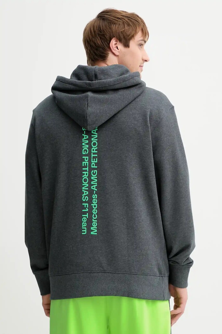 Bavlnená mikina adidas x Mercedes šedá farba, s kapucňou, s potlačou, JX8778