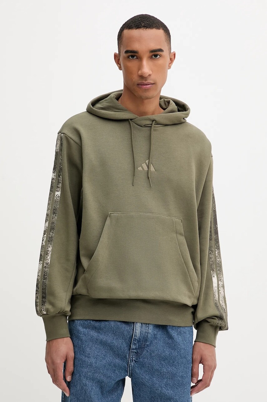 Mikina adidas Seasonal AOP zelená farba, s kapucňou, jednofarebná, JM1723