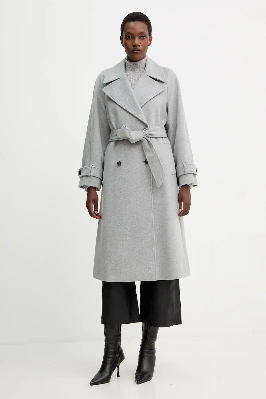 Vlnený kabát Marella šedá farba, 2523016071200