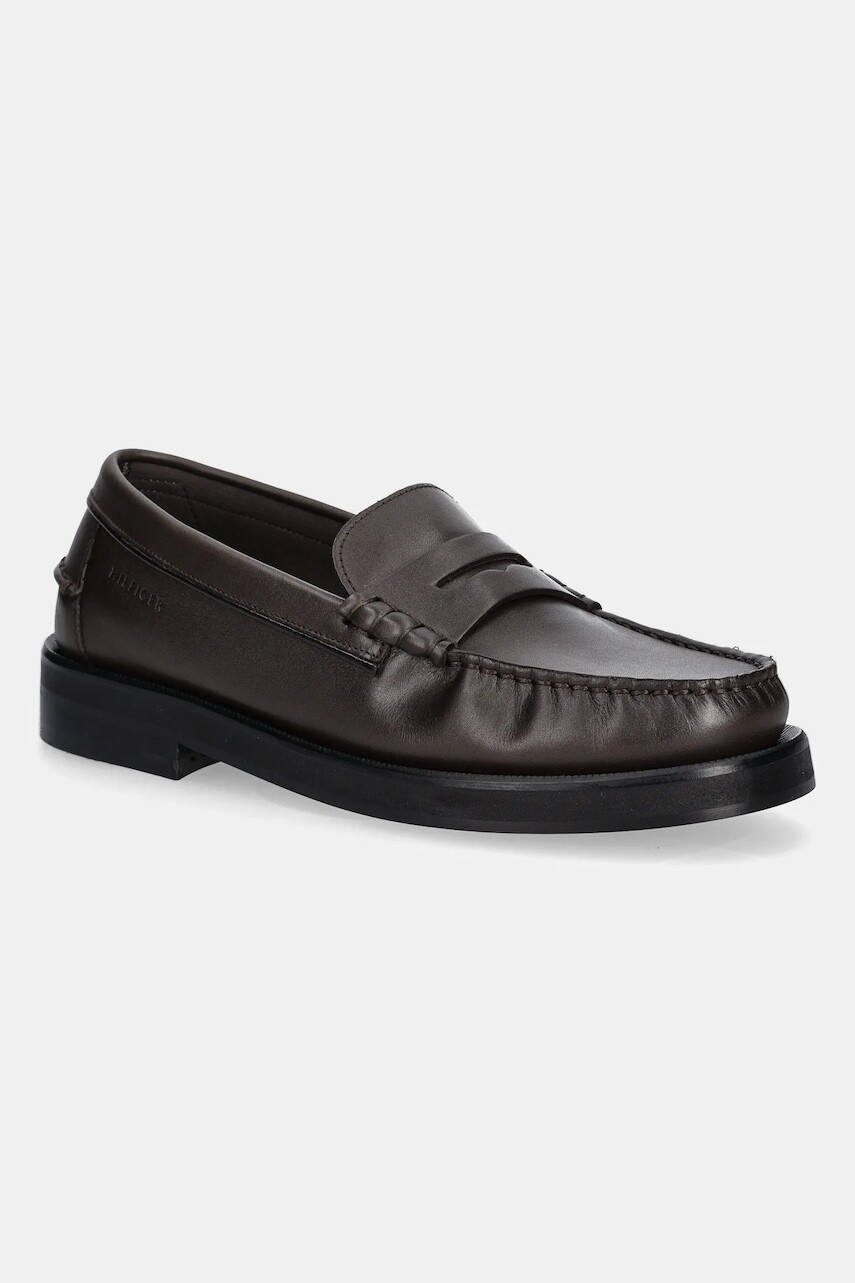 Kožené mokasíny Tommy Hilfiger CLASSIC HIGH HILFIGER LTH LOAFER hnedá farba, FM0FM05769