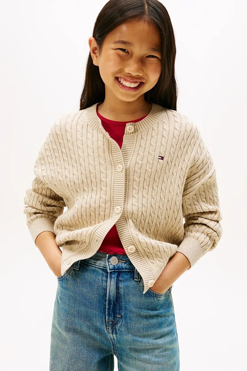 Detský bavlnený kardigan Tommy Hilfiger béžová farba, KG0KG09076