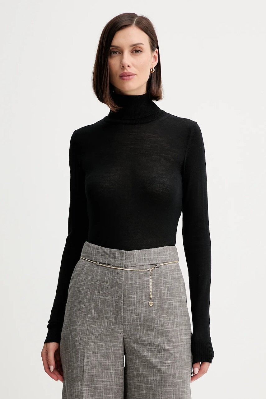 Vlnený sveter Simona Corsellini čierna farba, ľahký, s rolákom, A25CPMGE0201