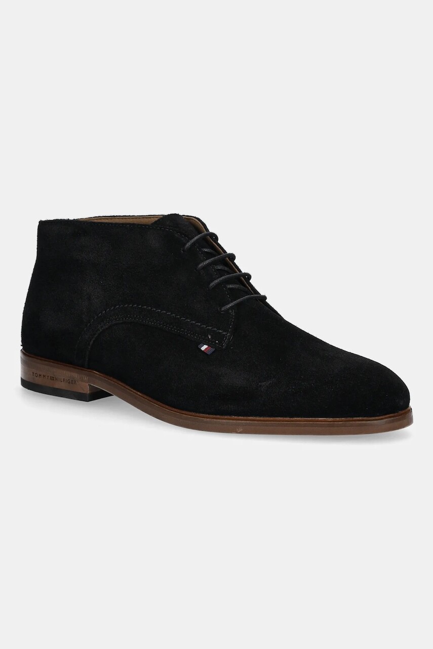 Semišové členkové topánky Tommy Hilfiger HILFIGER DRESS SUEDE BOOT čierna farba, FM0FM05726