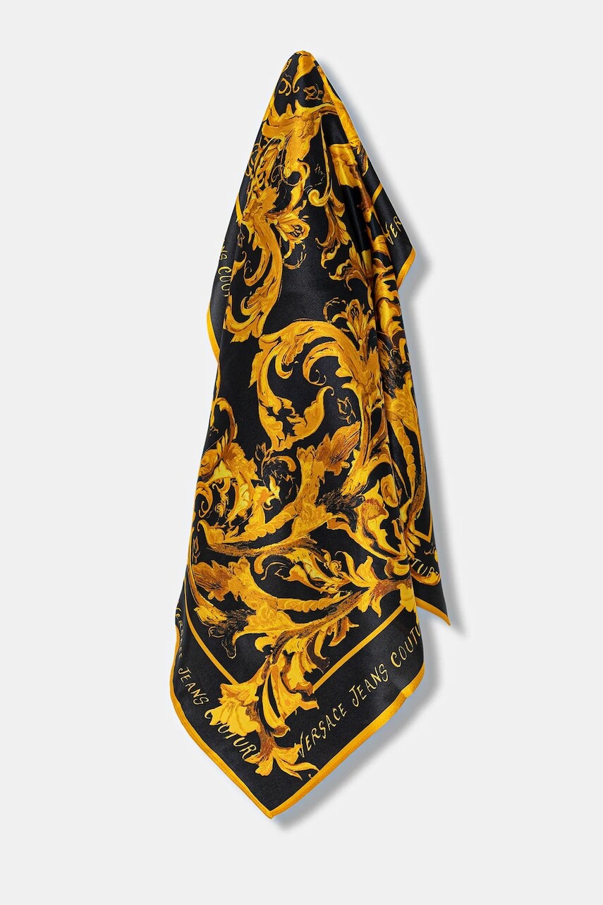 Hodvábna šatka Versace Jeans Couture čierna farba, vzorovaná, 79HA7H01 ZG402