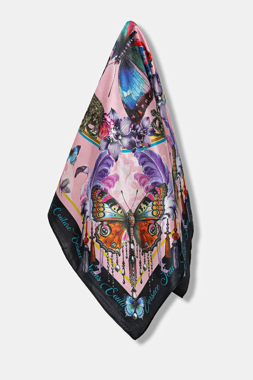 Hodvábna šatka Versace Jeans Couture ružová farba, vzorovaná, 79HA7H01 ZG405