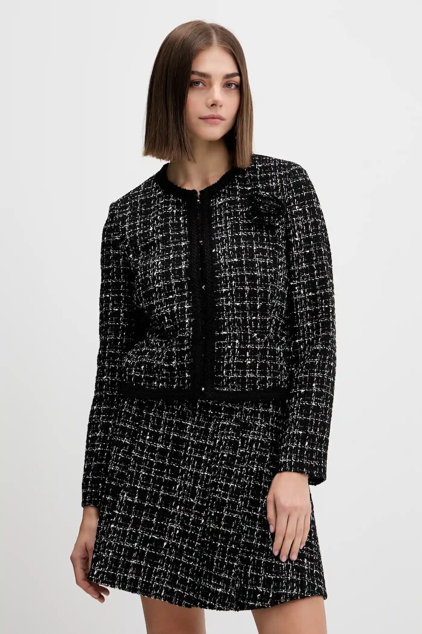 Vlnené sako HUGO čierna farba, jednoradové, vzorované, 50547594