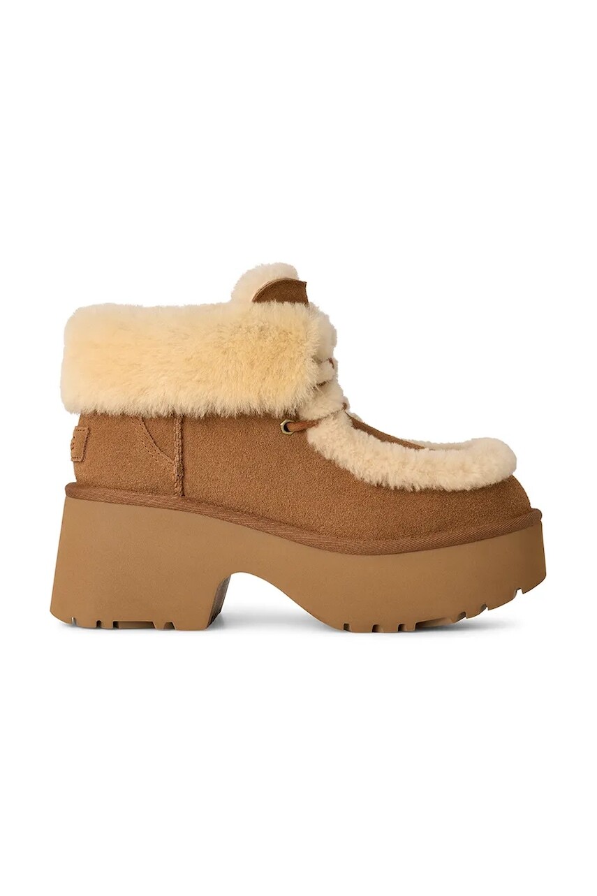 Semišové topánky UGG Esmee Lace Up hnedá farba, na podpätku, zateplené, 1171532.CHE