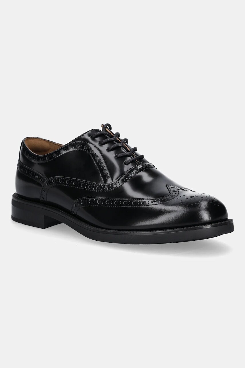 Kožené poltopánky Tommy Hilfiger HILFIGER VOGUE LTH A BROGUE SHOE čierna farba, FM0FM05766