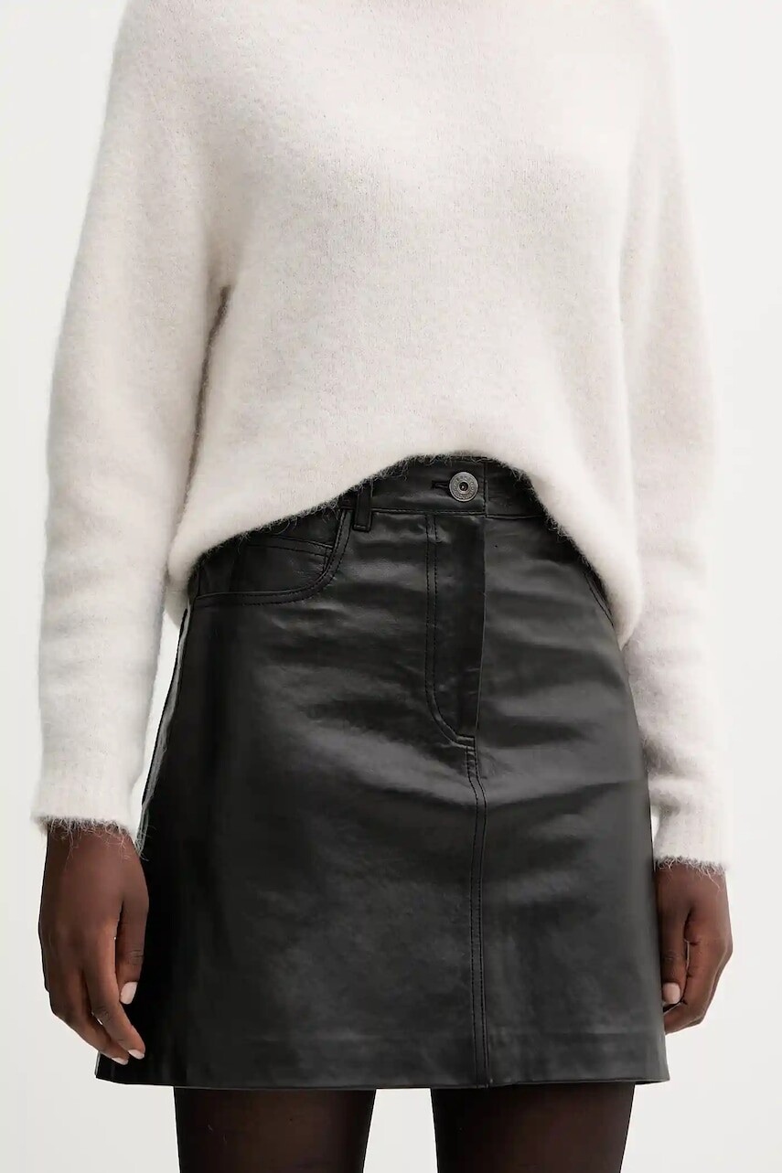 Kožená sukňa Weekend Max Mara HULL čierna farba, mini, áčkový strih, 2525406012600