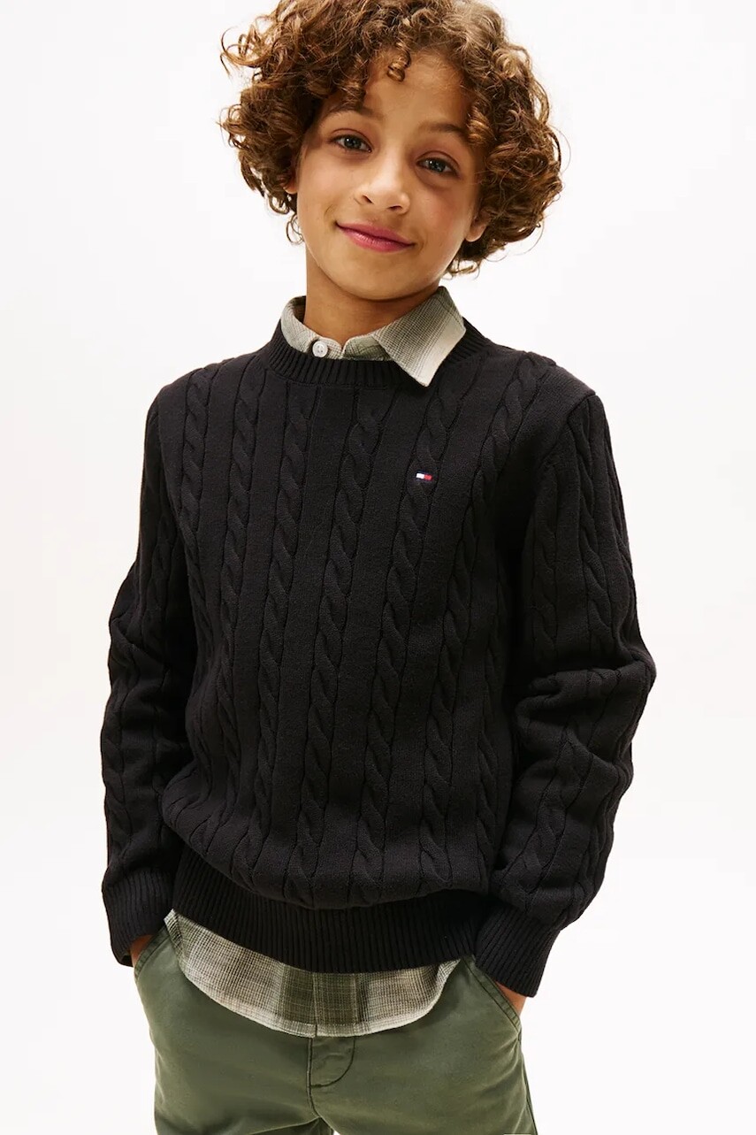 Detský bavlnený sveter Tommy Hilfiger čierna farba, KB0KB09753