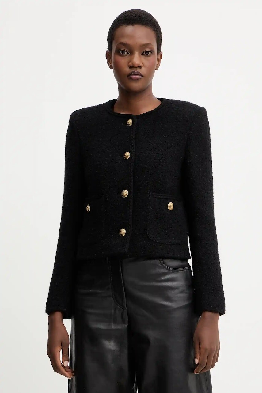 Vlnené sako Marella čierna farba, jednoradové, jednofarebné, 2523046114200