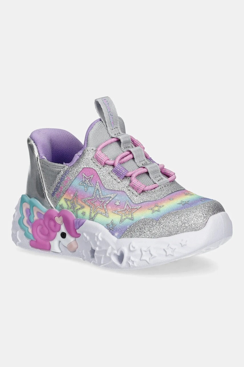 Detské tenisky Skechers UNICORN CHARMER-LIL STARLITE strieborná farba, 302297N
