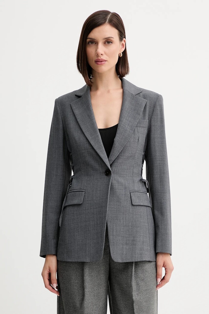 Vlnené sako Marella šedá farba, jednoradové, jednofarebné, 2523046014200