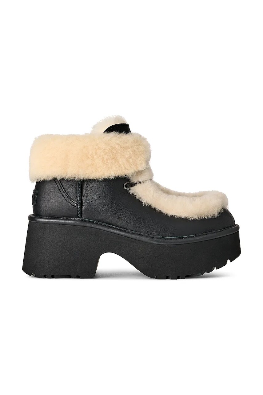 Kožené členkové topánky UGG Esmee Leather Lace Up čierna farba, na podpätku, zateplené, 1176110.BLK