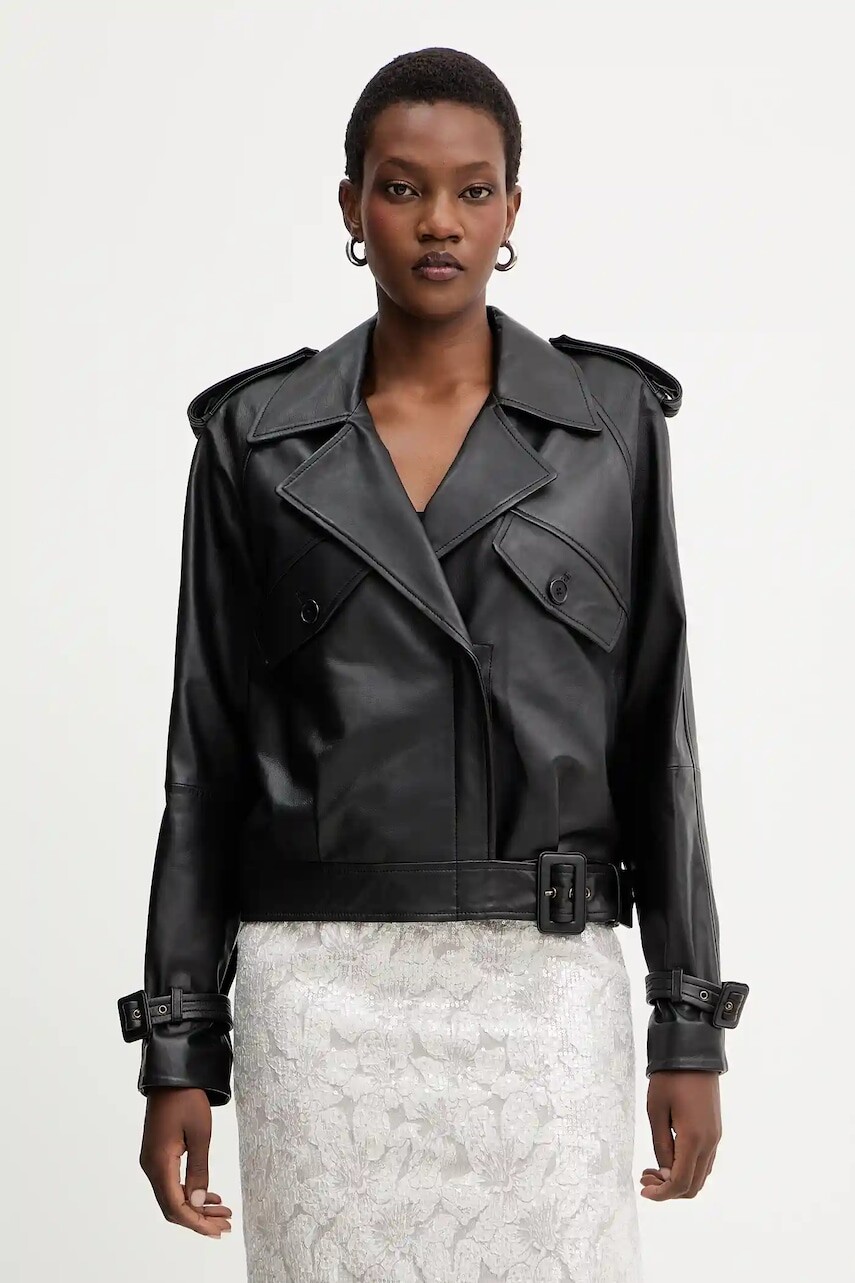 Kožená bunda Luisa Spagnoli čierna farba, prechodná, 542262